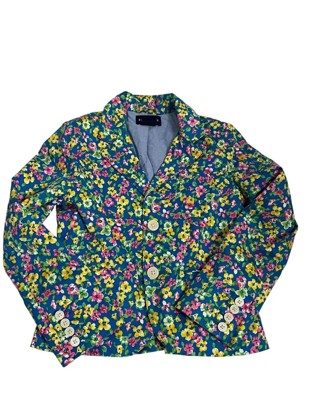 Ralph Lauren Floral Blazer Jacket Girls Kids 6 Bright Blue Cotton Stretch Lined